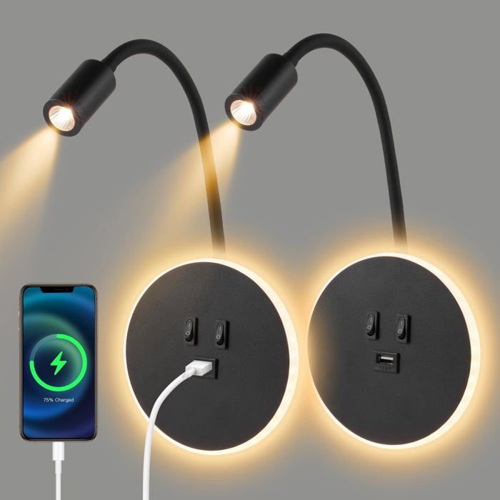 2pcs Lampe Lecture LED Applique Murale LED Col Cygne Liseuse Chevet Réglable Port Charge 3W 9W) éclairage extérieur de jardin