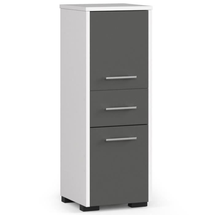 Colonne salle de bains AKORD FIN Blanche 30 cm 2 portes 1 tiroir façade Gris Graphite 3 étagères 30x30x85 cm