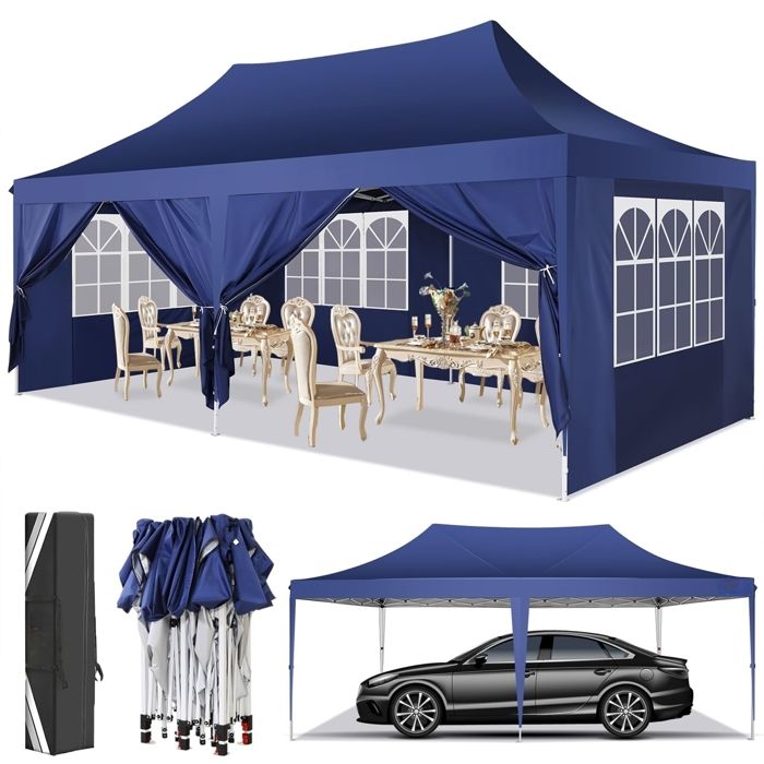 Gazebo Hexagonal 4 X 3 M, étanche, Stable, Fête, Jardin, Avec 6 Panneaux Latéraux, Pour Camping Bleu 96230082