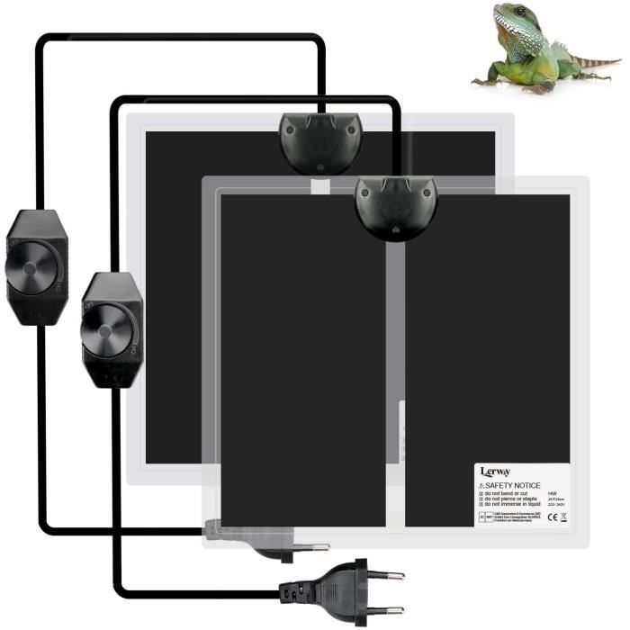 Comparer les prix de 2 pièces Tapis Chauffant pour Terrarium Aquarium Imperméable Contrôleur de Température pour Reptiles Lézards Geckos Serpents 14W