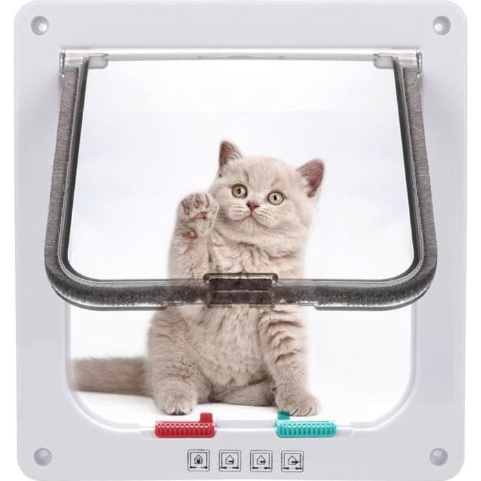 LUCKZON Chatière pour Chat Chatière magnétique avec verrou Rotatif à 4 Voies pour Chat (L: 23.5 x 25 x 5.4 cm Blanc)