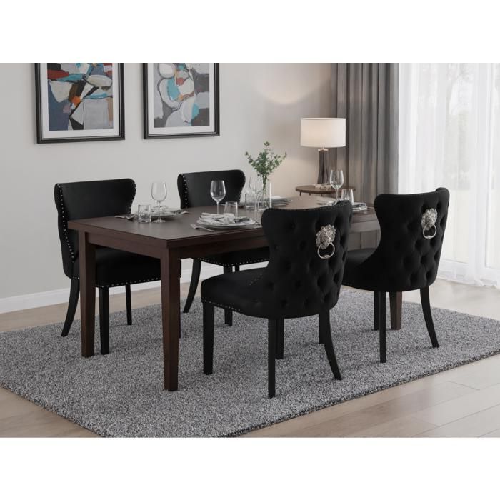 Wahson Chaise de Salle à Manger Lot de 4 Chaise Salle à Manger Chaise de Cuisine avec Pieds en Bois Pour Restaurant Velours Noir