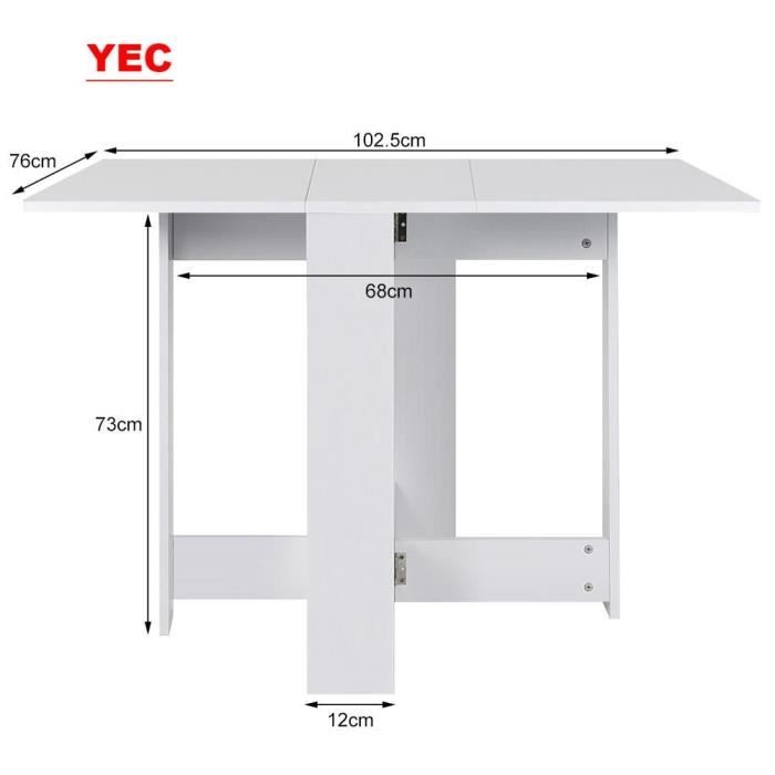 Table de salle à manger pliable en bois - YEC - Blanc pur - Rectangulaire - Essentiel