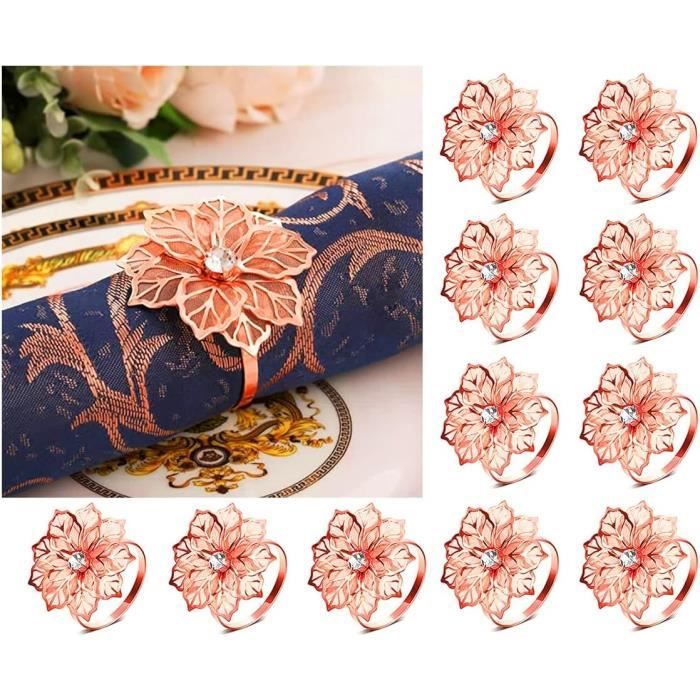 Lot De 4 Ronds De Serviette En Verre De Murano - Motif Fleurs Rouge Et Orange - Occasion