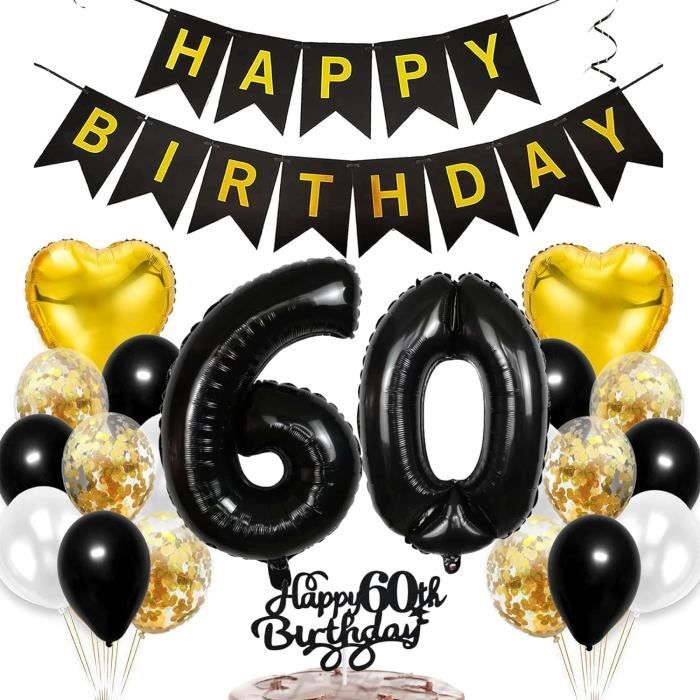 Decoration Anniversaire 60 Ans Homme, Ballon 60 Ans Anniversaire Femme  Deco, Décoration De Gâteau Happy 60Th Birthday, Noir [u9199]