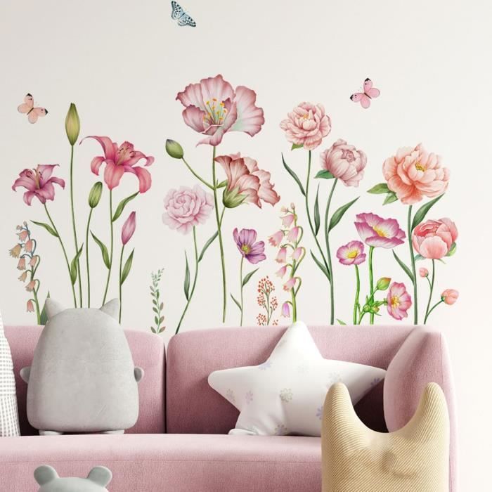 Stickers Muraux Fleurs Et Papillons Tianher - Déco Adhésive Pour Salon Et Chambre D'enfant