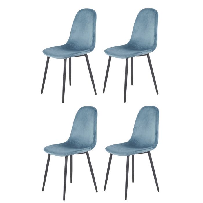 Lot de 4 chaises scandinave velours bleu et pieds métal noir - BIBA Meubletmoi Lot de 4 chaises scandinave velours bleu et pieds métal noir - BIBA Meubletmoi