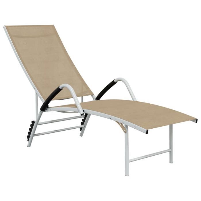 Transat chaise longue bain de soleil lit de jardin terrasse meuble d exterieur textilene et aluminium creme