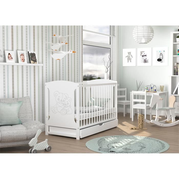 Lit Bebe Tola 01 60x1 Couleur Blanc Livre Avec Le Tiroir Sommier Et Le Matelas En Mousse Cdiscount Puericulture Eveil Bebe
