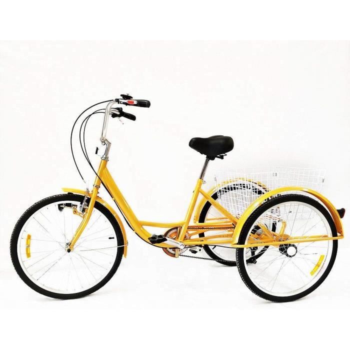 OUBAYLEW 24 Tricycle Adulte 3 Roues 6 Vitesse Vélo Tricycle Adulte Bicycle Trike Cruise avec Basket 