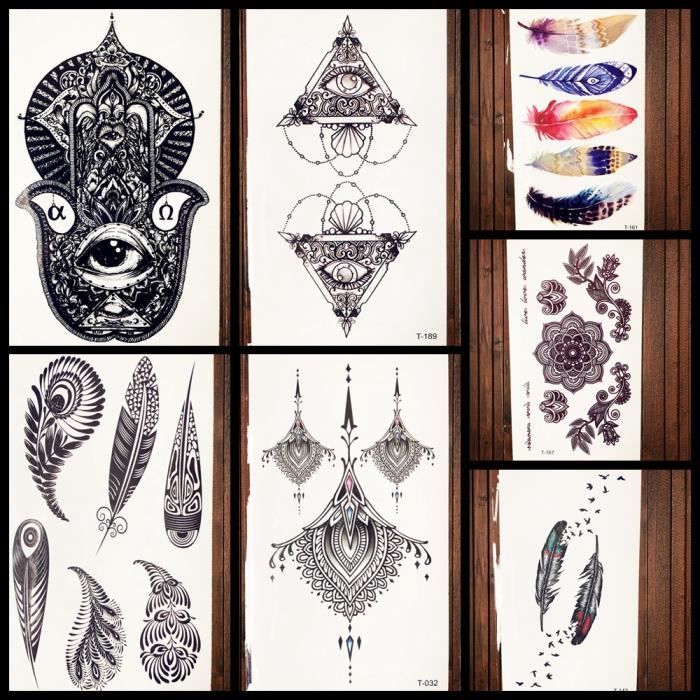 7 Morceaux Bracelet Noir Tribal Temporaire Femmes Tatouage