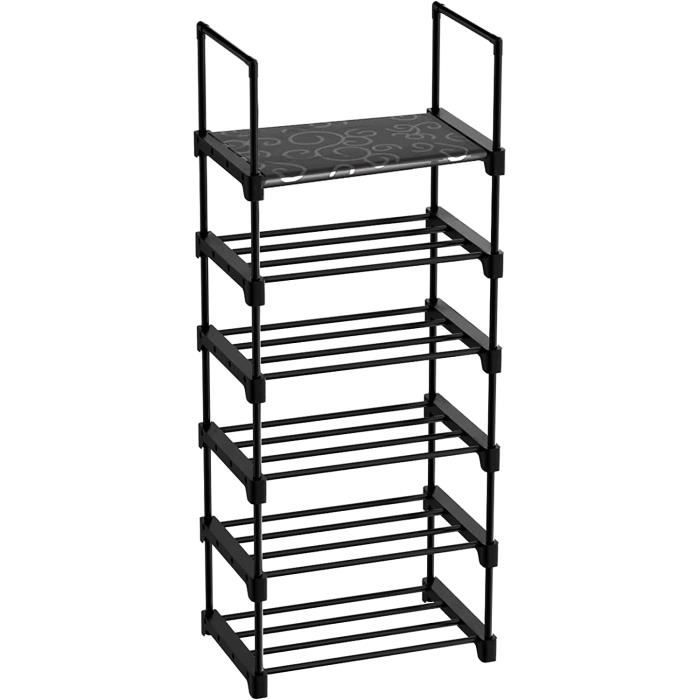 Étagère à Chaussures Extensible En Métal Noir - 2 Niveaux, Largeur Réglable 43 à 78 Cm - Pour Entrée, Placard