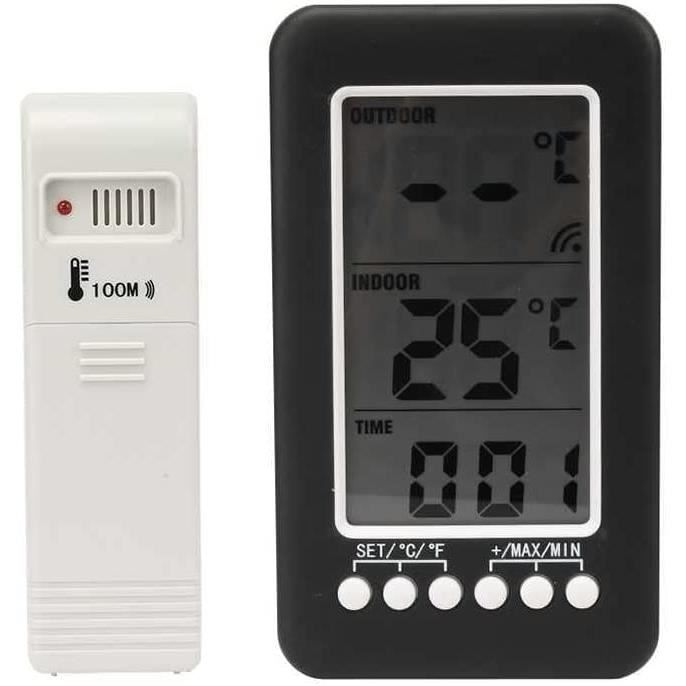 Thermomètre & Horloge Digitale LCD Sans Fil Pour Voiture – Rétroéclairage Blanc, Clip Aération
