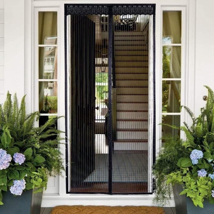 Magnétique Moustiquaire Porte 145 X 235 Cm, Rideau Anti Moustique Bande Adhésive, Aucun Perçage N'est Nécessaire Pour La Plupart Les Types De FenêTres Ou Porte De Balcon, Noir
