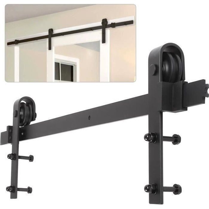 150CM Quincaillerie Kit de Rail suspendu porte coulissante grille à poulie en acie pour Porte Suspendue en Bois
