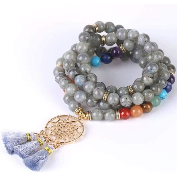 Collier Chakra Réglable En Pierres Naturelles – Style Bohême, Acier Inox, Neuf Avec Étiquette