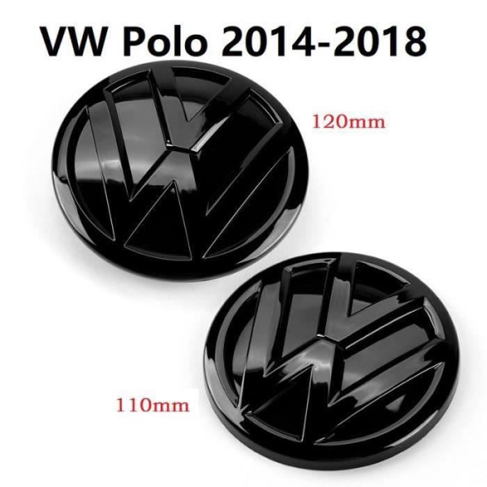 2xInsigne logo emblème avant 120mm + arrière 110mm noir Brillant Adaptation Volkswagen VW Polo 6C 2014-2018