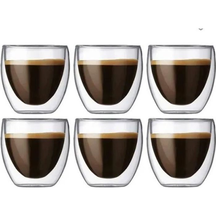 Lot De 6 Tasses à Expresso Verre Double Paroi 80ml - Isolation Thermique