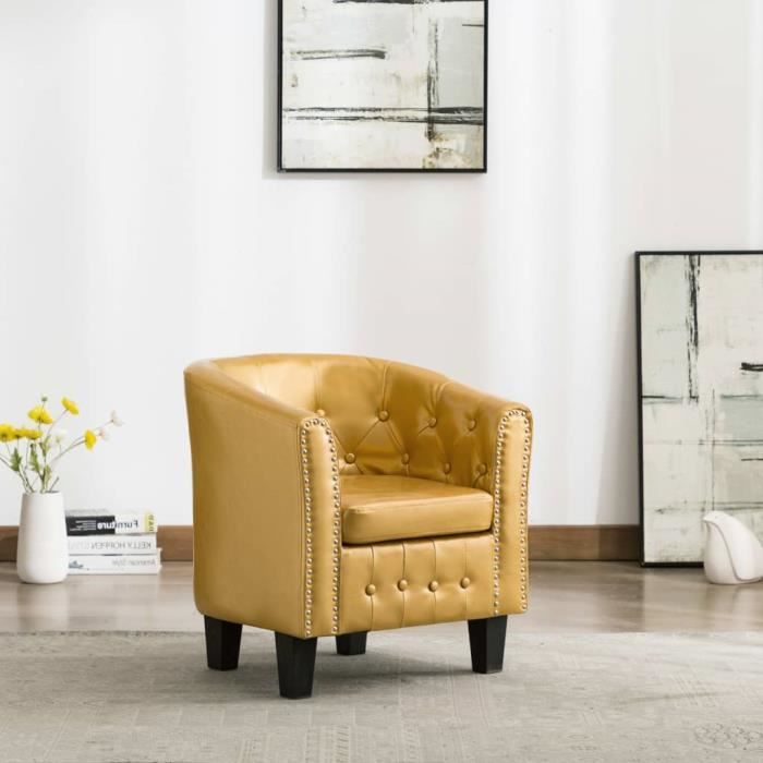 fauteuil industriel - ayevtc - design doré brillant similicuir® - avec accoudoirs - relaxation