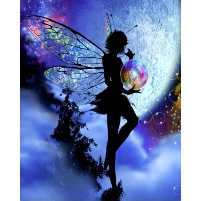 Diamond Painting Kits Point De Croix Papillon Fée,5D DIY Grande Broderie Diamant Peinture Complet Cristal Strass Adulte Enfant Mosaïque Arts Craft Pour La Décor Murale Maison Square Drill,50x70cm