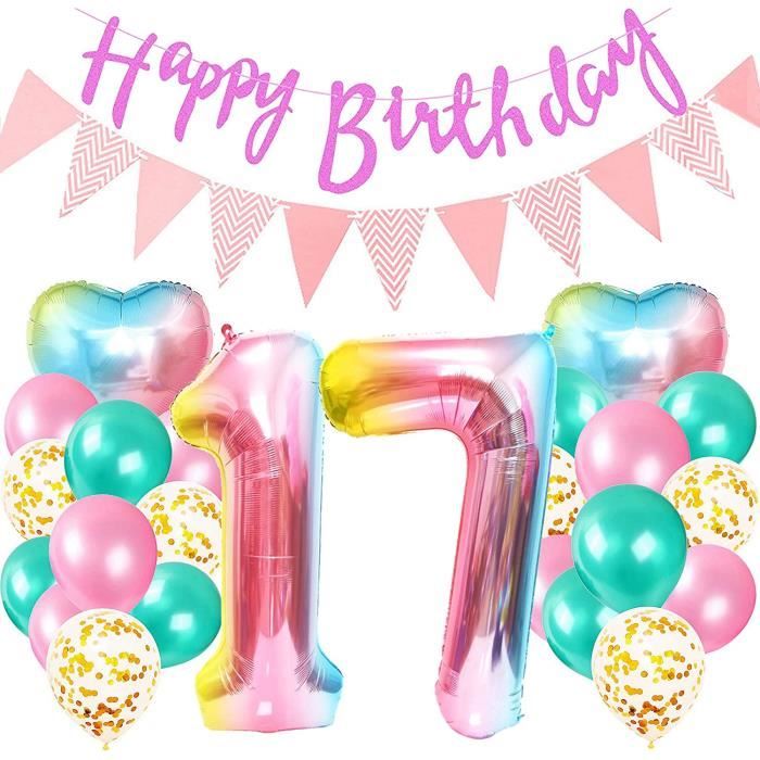 17 Ans Anniversaire Décoration Fille, Pastel Ballon Anniversaire Fille