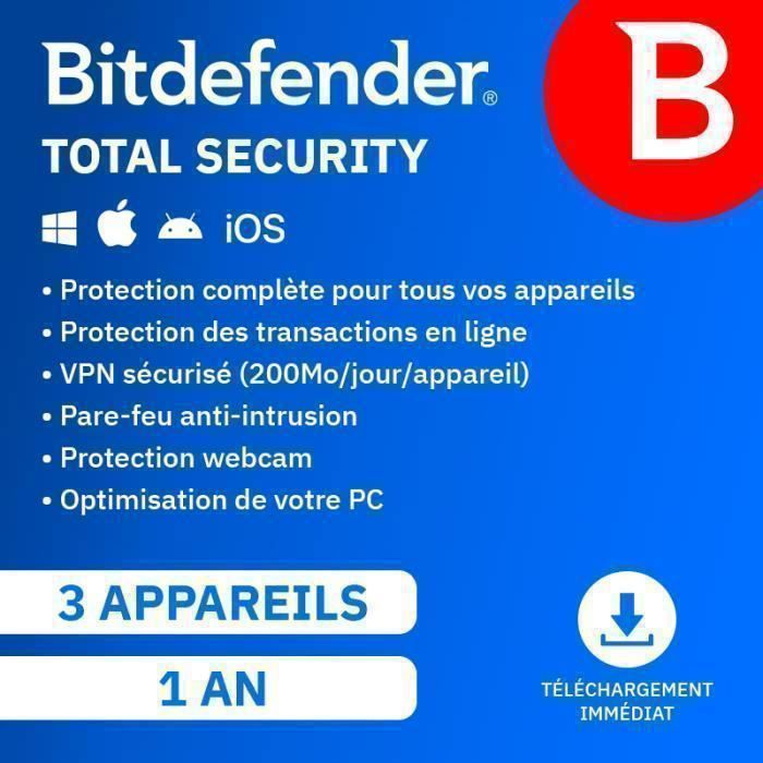 Bitdefender Total Security 2024* - (3 Appareils - 1 An) | Version Téléchargement