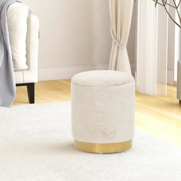 Pouf De Rangement Rond En Velours Teddy - 56x40 Cm - Couvercle Réversible (table Basse) - Blanc - Pour Salon, Chambre, Couloir