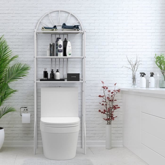 Etagère de salle de bain MARSA meuble de rangement au-dessus des toilettes  wc ou lave-linge avec 3 tablettes, en métal laqué gris