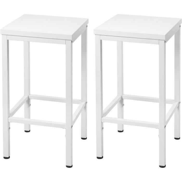 eugad lot de 2 tabouret de bar, chaise de cuisine industriel, avec repose-pieds, en bois aggloméré + métal, blanc e0ag0082-2