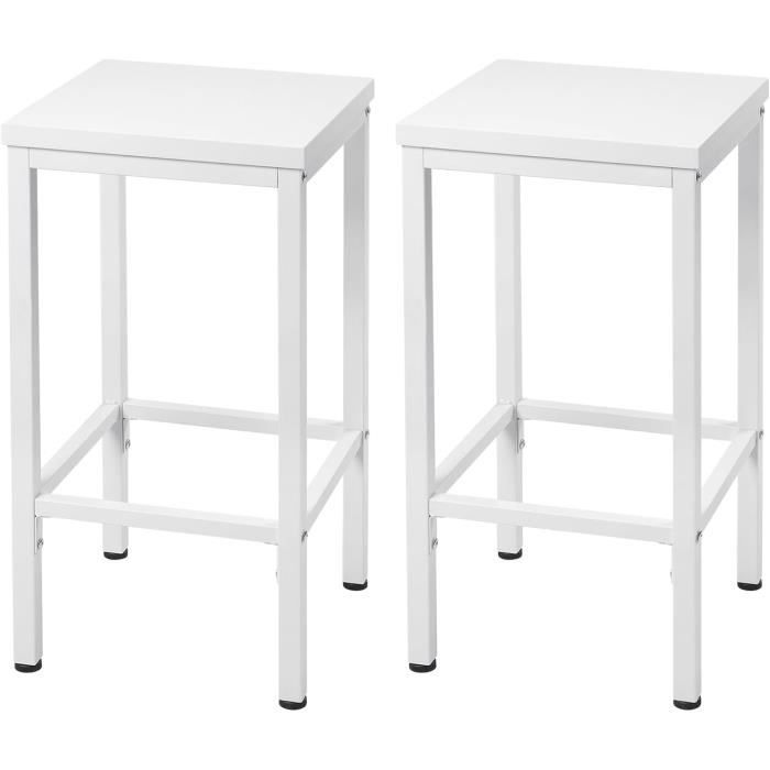 EUGAD Lot de 2 Tabouret de Bar Chaise de Cuisine Industriel avec Repose-Pieds en Bois Aggloméré + Métal Blanc E0AG0082-2