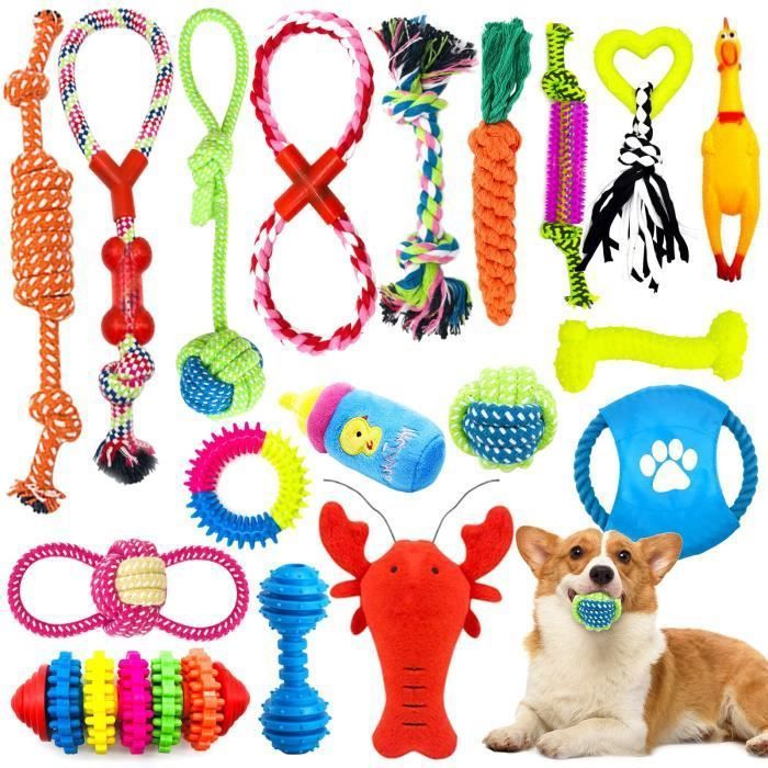 Comparer les prix de Jouets pour Chien - FREOSEN - 18PCS - Indestructibles - Corde à Mâcher - Écologiques