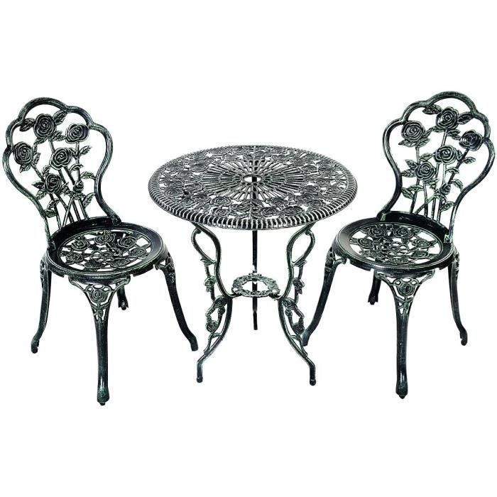 GOPLUS Ensemble Table de Bistrot pour Jardin de 3 Pièces en Fonte Aluminium avec 2 Chaises et 1 Table Ronde Rose en Fonte