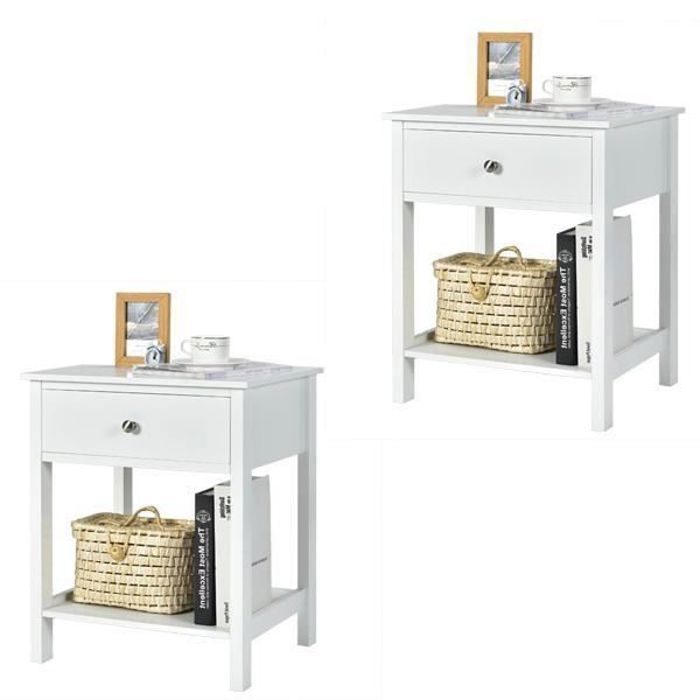 GOPLUS Lot de 2 Table de Chevet 48x40x58CM avec Tiroir et Étagère Ouverte Charge 40KG Table de Nuit Surface Étanche Blanc