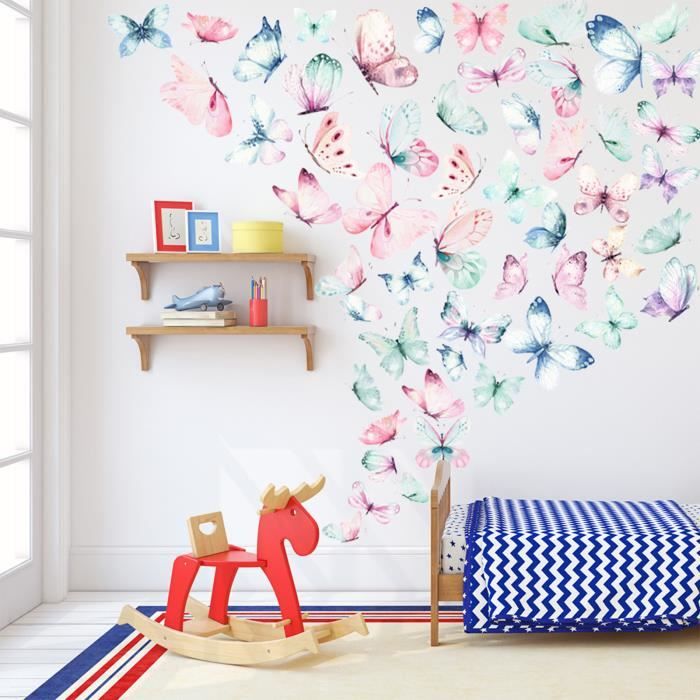 Stickers muraux papillons colorés décoration de dortoir salon chambre à  coucher PVC autocollant amovible étanche stickers de porte s - Cdiscount  Maison