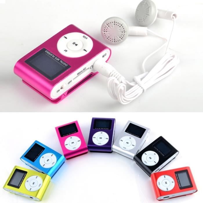 Lecteur MP3 +écouteur Écran LCD Métal Mini Clipon Lecteur MP3 avec carte Micro TF slot SD