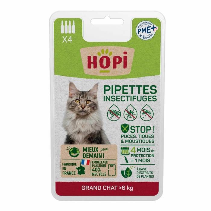 Meilleurs prix pour HOPI Pipette Anti Puces Chat de plus de 6 kg - 4 mois de Protection Antiparasitaire -  Extraits de Plantes - Fabriqué en France