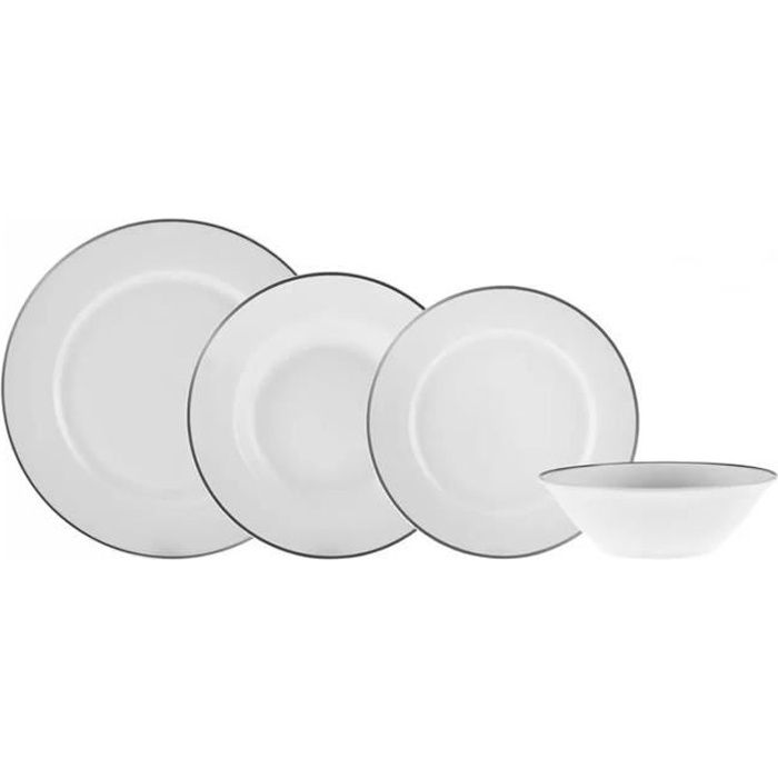 Karaca Rebeca Porcelaine 16 pcs. Service de table pour 4 personnes Platinium Set de vaisselle Design unique, Rond, Service combiné,