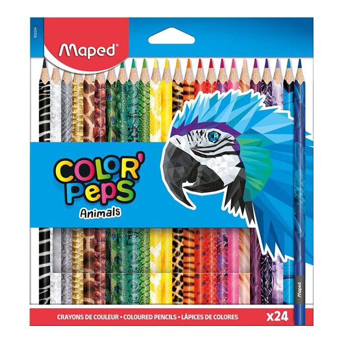 Maped - 24 Crayons de Couleur Color'Peps Animals certifiés FSC - Crayon Triangulaire en Bois aux Couleurs Vives