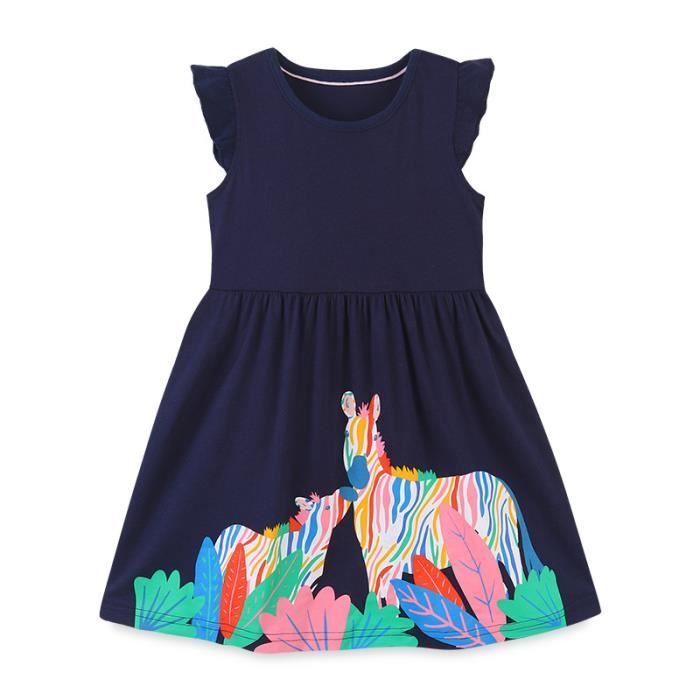 Robe Fille VIKITA En Coton - Broderie, Paillettes, Motifs Animés - Tailles 1 à 8 Ans