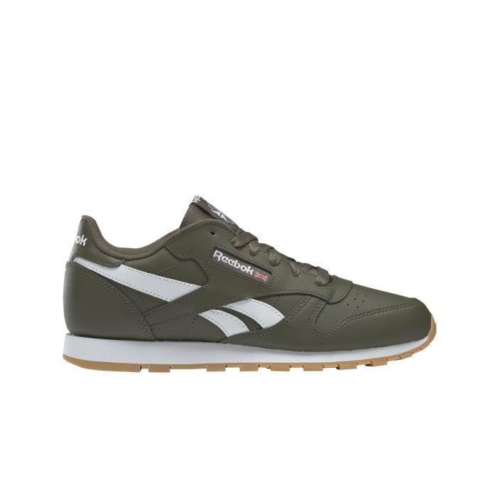 Chaussures de running junior - Reebok Classics Leather - Vert militaire/blanc - Homme - Occasionnel