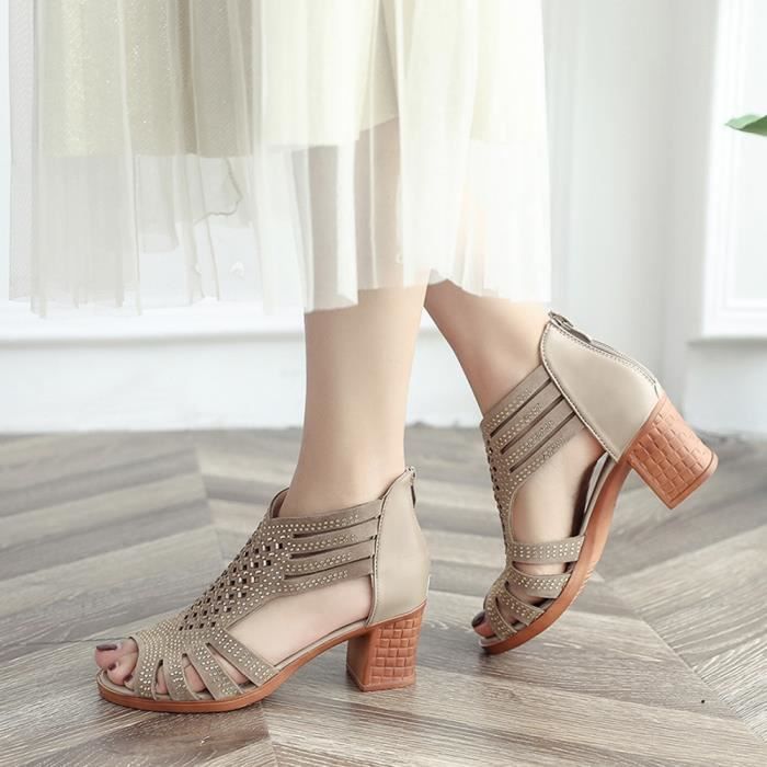 Escarpins Talons Compensés Melin Peeptoes Beige Taille 38 - Cuir, Occasion, Talon 6 Cm