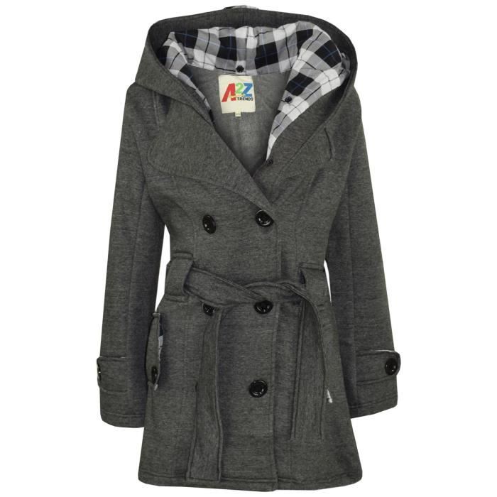 A2Z 4 Kids Parka Fille Longue à Capuche – Trench Mélange Laine Chaud Rembourré – Oversized Revers Ceinturé – 5-13 Ans
