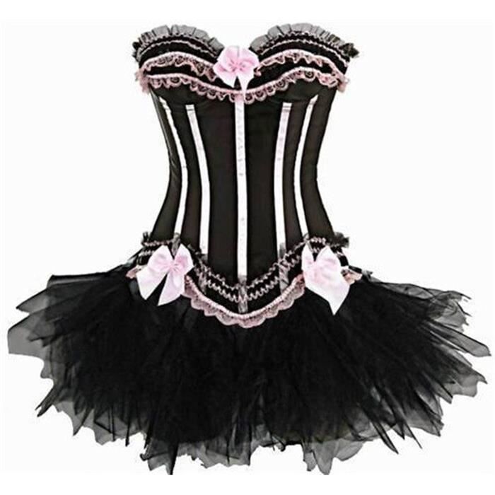 Bustier femme,Corset Burlesque gothique et jupe Tutu noire,tenue