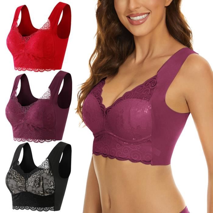 Soutien-gorge D'allaitement Sans Armatures En Dentelle - Doublure Coton - Fermeture Dos 4 Rangs - RougeGorge