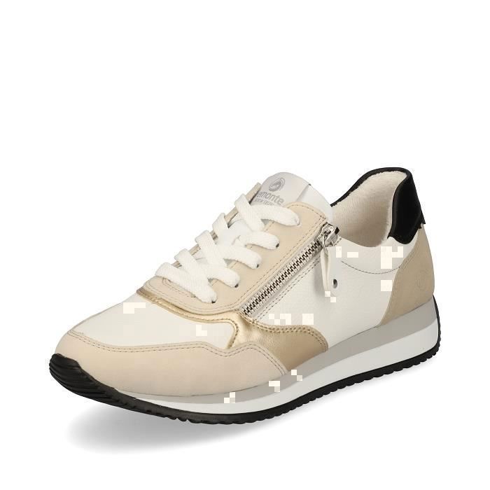 Remonte Basket Plate Cuir Remonte Morelia - Femme - Lacets/Zip - Blanc Comb - Talon Compensé