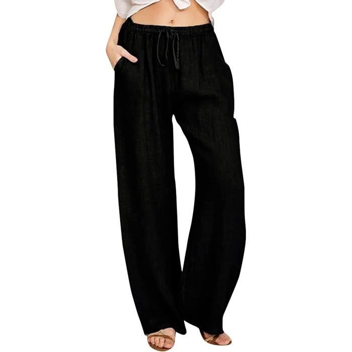 Pantalon Femme Coton Lin Taille Haute Casual Leger Grande Taille