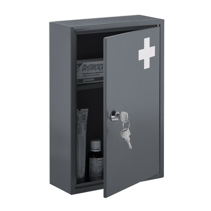 Armoire à Pharmacie Verrouillable Relaxdays – 2 Niveaux – Murale Métal Rouge & Blanc – Rangement Médicaments Enfants