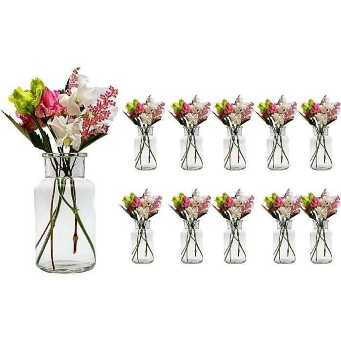 Lot 10 Petits Vases Verre Ronds 13.6cm - Décoration Fleurs, Mariage, Cadeau - 300ml