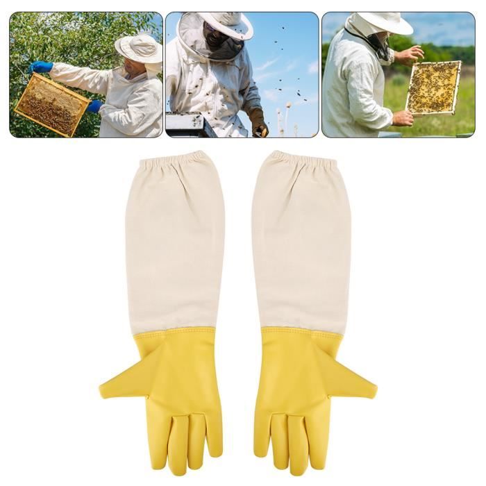 Gants D'apiculture En Peau De Chèvre - Manches Ventilées En Coton - Protection Contre Les Piqûres - Taille Unique Homme/femme