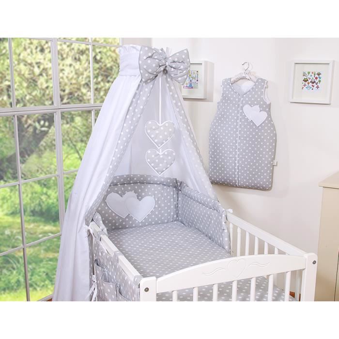 Tour de lit Bebe Protection Enfant 70 cm - Contour de lit bébé Complet  Respirant protège-lit Bord en Mousse Minky Gris Clair